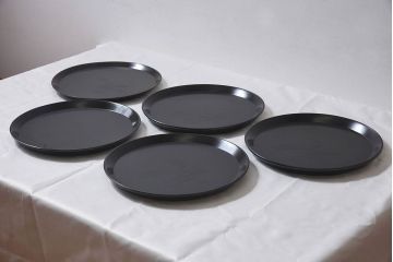 和製アンティーク　大正昭和初期　塗師小澤造　黒漆塗りが美しい桑名盆5枚セット(漆器、皿)