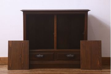 【M様ご決済用】大正ロマン　レトロなガラス入り!小振りなアンティーク戸棚(収納棚、食器棚、本箱)