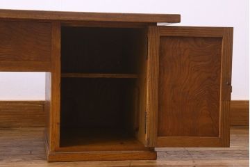 レトロ家具　昭和レトロ　総ケヤキ材　天板一枚板!杢目が美しいビンテージデスク(片袖机、在宅ワーク、在宅用文机、在宅ワーク、在宅用座卓)