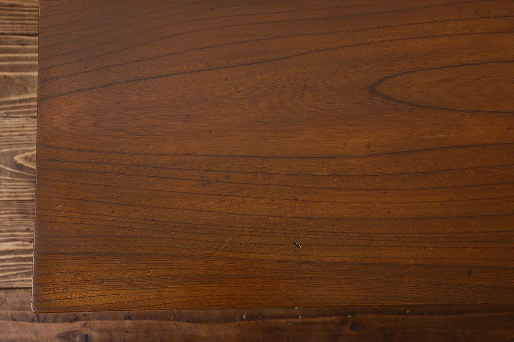 レトロ家具　昭和レトロ　総ケヤキ材　天板一枚板!杢目が美しいビンテージデスク(片袖机、在宅ワーク、在宅用文机、在宅ワーク、在宅用座卓)