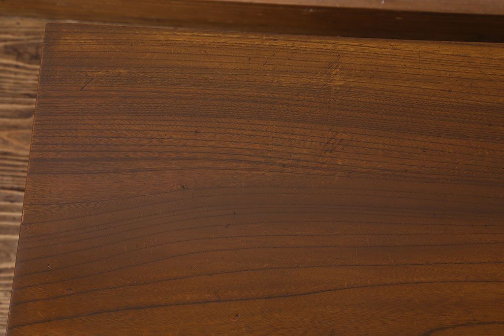 レトロ家具　昭和レトロ　総ケヤキ材　天板一枚板!杢目が美しいビンテージデスク(片袖机、在宅ワーク、在宅用文机、在宅ワーク、在宅用座卓)