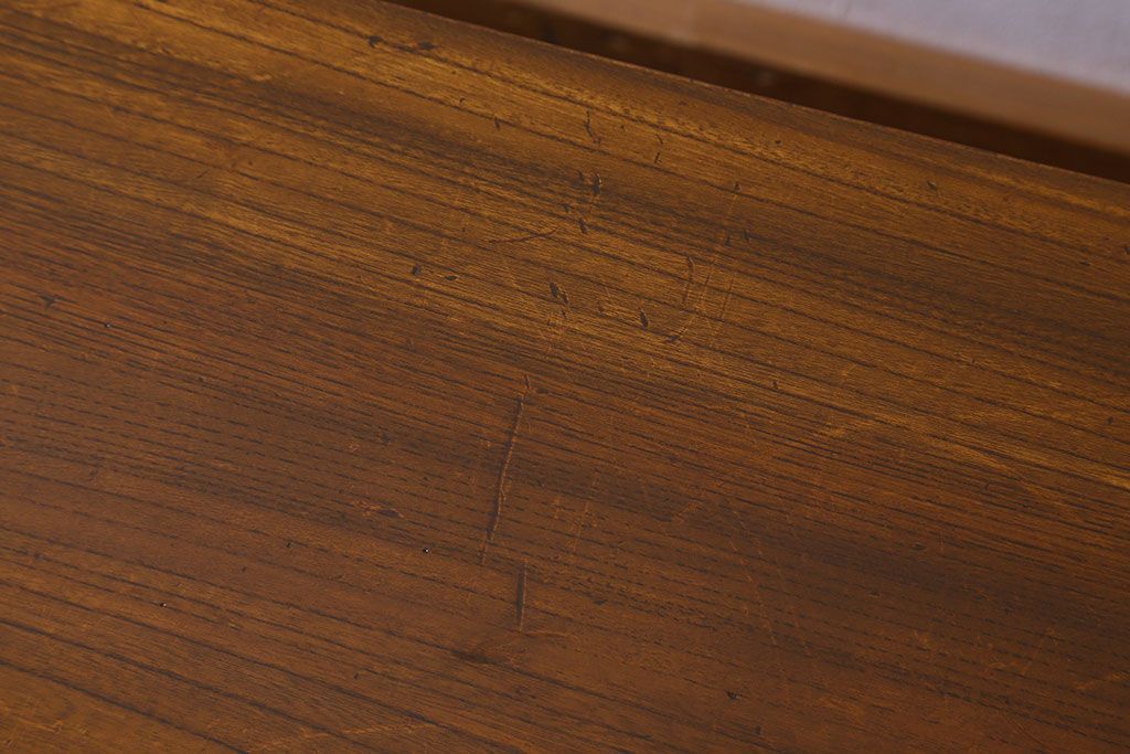 レトロ家具　昭和レトロ　総ケヤキ材　天板一枚板!杢目が美しいビンテージデスク(片袖机、在宅ワーク、在宅用文机、在宅ワーク、在宅用座卓)