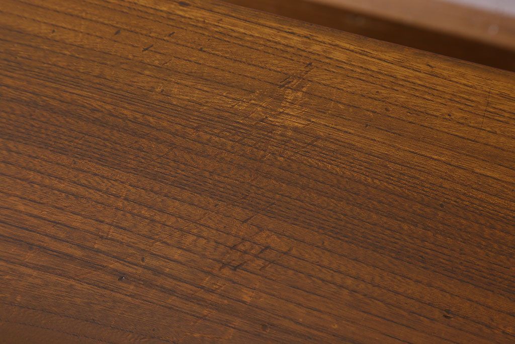レトロ家具　昭和レトロ　総ケヤキ材　天板一枚板!杢目が美しいビンテージデスク(片袖机、在宅ワーク、在宅用文机、在宅ワーク、在宅用座卓)