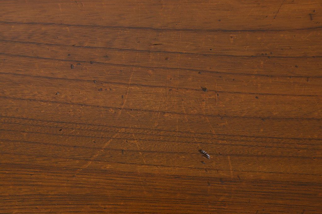 レトロ家具　昭和レトロ　総ケヤキ材　天板一枚板!杢目が美しいビンテージデスク(片袖机、在宅ワーク、在宅用文机、在宅ワーク、在宅用座卓)