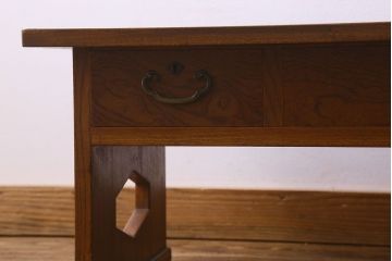 レトロ家具　昭和レトロ　総ケヤキ材　天板一枚板!杢目が美しいビンテージデスク(片袖机、在宅ワーク、在宅用文机、在宅ワーク、在宅用座卓)