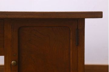 レトロ家具　昭和レトロ　総ケヤキ材　天板一枚板!杢目が美しいビンテージデスク(片袖机、在宅ワーク、在宅用文机、在宅ワーク、在宅用座卓)
