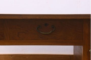 レトロ家具　昭和レトロ　総ケヤキ材　天板一枚板!杢目が美しいビンテージデスク(片袖机、在宅ワーク、在宅用文机、在宅ワーク、在宅用座卓)