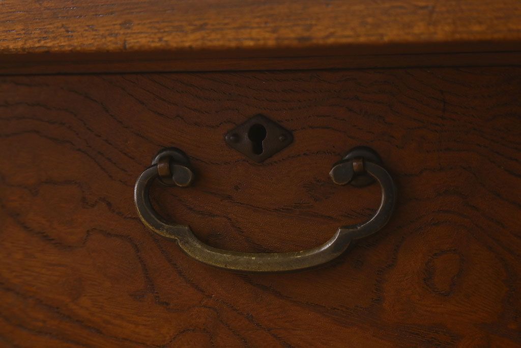 レトロ家具　昭和レトロ　総ケヤキ材　天板一枚板!杢目が美しいビンテージデスク(片袖机、在宅ワーク、在宅用文机、在宅ワーク、在宅用座卓)