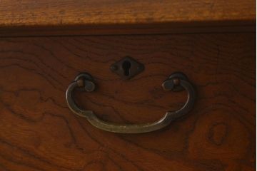 レトロ家具　昭和レトロ　総ケヤキ材　天板一枚板!杢目が美しいビンテージデスク(片袖机、在宅ワーク、在宅用文机、在宅ワーク、在宅用座卓)