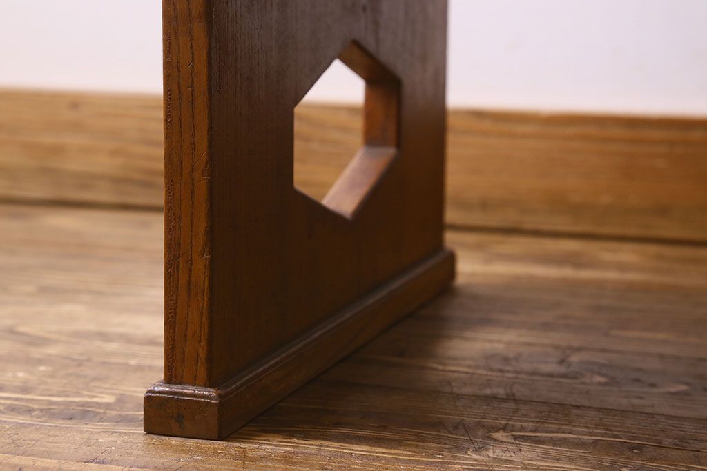 レトロ家具　昭和レトロ　総ケヤキ材　天板一枚板!杢目が美しいビンテージデスク(片袖机、在宅ワーク、在宅用文机、在宅ワーク、在宅用座卓)