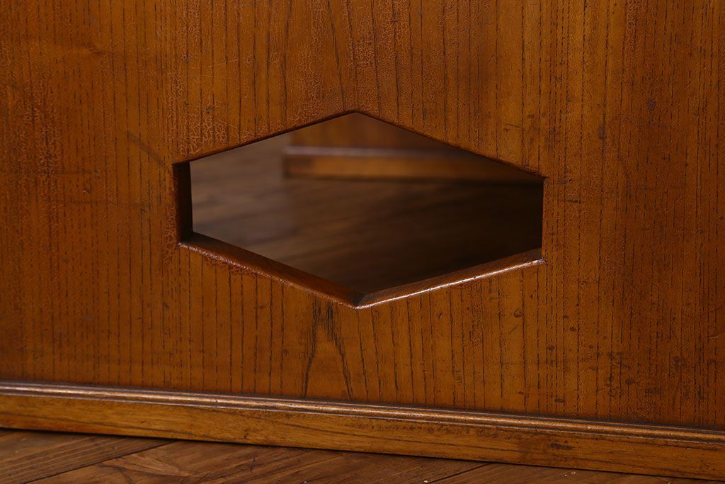 レトロ家具　昭和レトロ　総ケヤキ材　天板一枚板!杢目が美しいビンテージデスク(片袖机、在宅ワーク、在宅用文机、在宅ワーク、在宅用座卓)