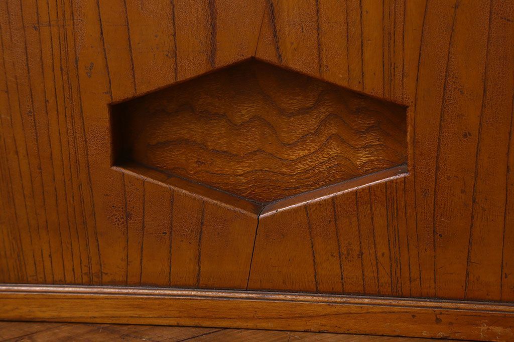 レトロ家具　昭和レトロ　総ケヤキ材　天板一枚板!杢目が美しいビンテージデスク(片袖机、在宅ワーク、在宅用文机、在宅ワーク、在宅用座卓)