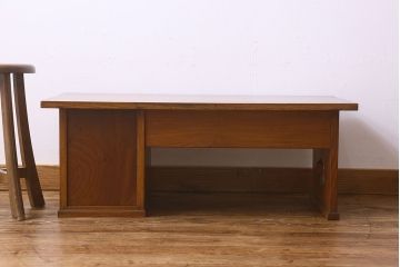 レトロ家具　昭和レトロ　総ケヤキ材　天板一枚板!杢目が美しいビンテージデスク(片袖机、在宅ワーク、在宅用文机、在宅ワーク、在宅用座卓)