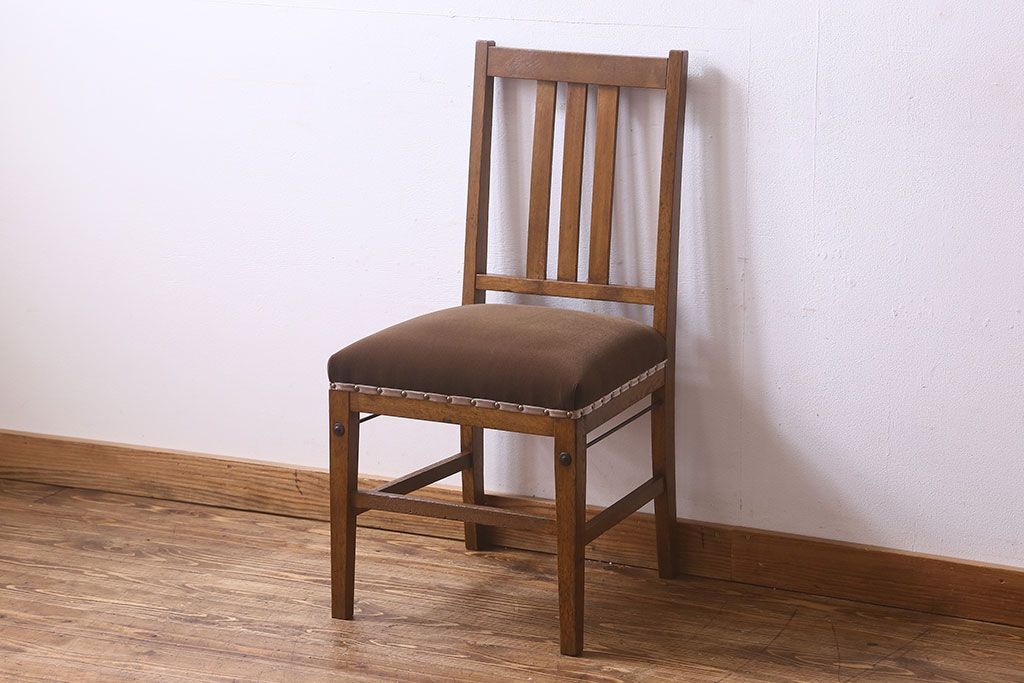 レトロ家具　昭和レトロ　ナラ材　シンプルなデザインのチェア(椅子、ダイニングチェア、ワークチェア)