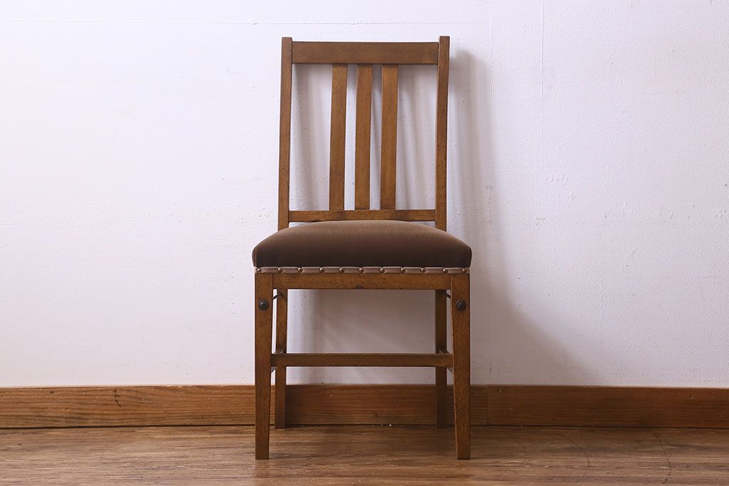 レトロ家具　昭和レトロ　ナラ材　シンプルなデザインのチェア(椅子、ダイニングチェア、ワークチェア)