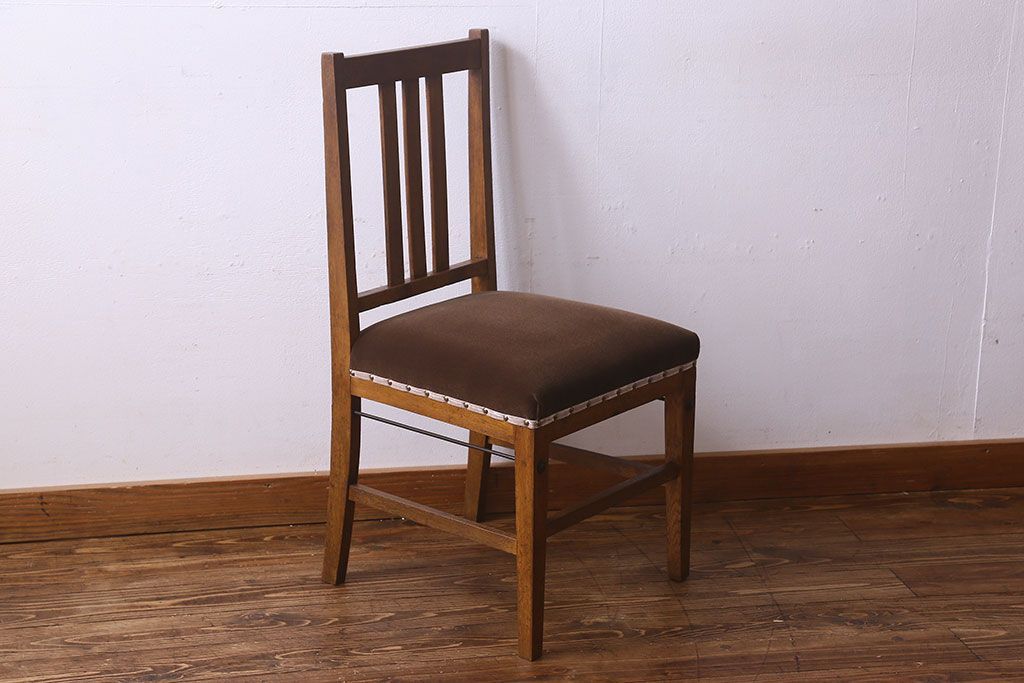 レトロ家具　昭和レトロ　ナラ材　シンプルなデザインのチェア(椅子、ダイニングチェア、ワークチェア)