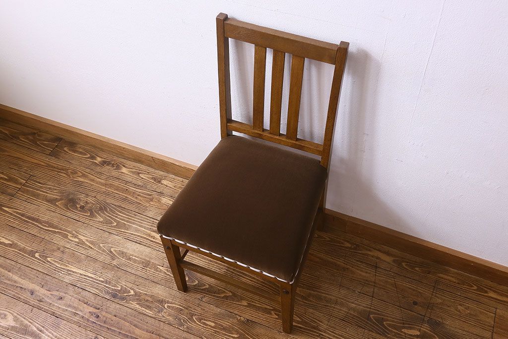 レトロ家具　昭和レトロ　ナラ材　シンプルなデザインのチェア(椅子、ダイニングチェア、ワークチェア)