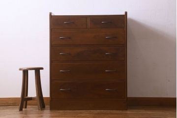 レトロ家具　昭和レトロ　カバ材製のシンプルなヴィンテージチェスト(引き出し、衣装箪笥、ビンテージ)