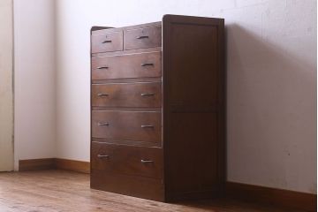 レトロ家具　昭和レトロ　カバ材製のシンプルなヴィンテージチェスト(引き出し、衣装箪笥、ビンテージ)