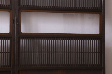 和製アンティーク　和モダンな雰囲気漂うガラス帯の格子戸(引き戸、建具)2枚セット