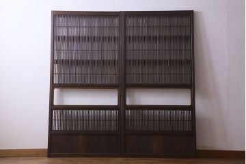 和製アンティーク　和モダンな雰囲気漂うガラス帯の格子戸(引き戸、建具)2枚セット