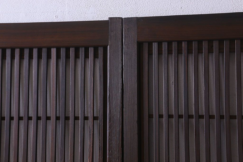 和製アンティーク　和モダンな雰囲気漂うガラス帯の格子戸(引き戸、建具)2枚セット