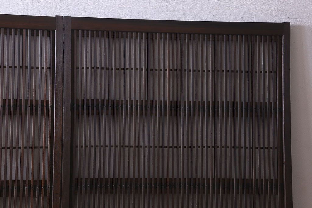 和製アンティーク　和モダンな雰囲気漂うガラス帯の格子戸(引き戸、建具)2枚セット