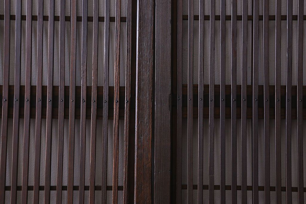 和製アンティーク　和モダンな雰囲気漂うガラス帯の格子戸(引き戸、建具)2枚セット