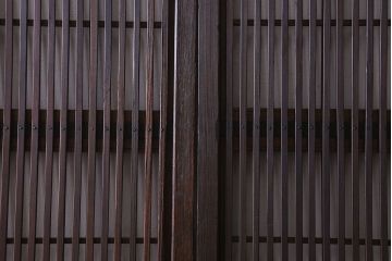 和製アンティーク　和モダンな雰囲気漂うガラス帯の格子戸(引き戸、建具)2枚セット