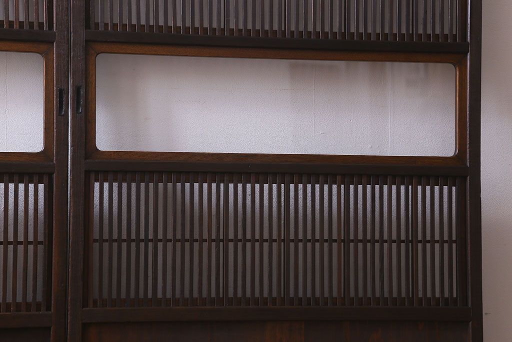 和製アンティーク　和モダンな雰囲気漂うガラス帯の格子戸(引き戸、建具)2枚セット