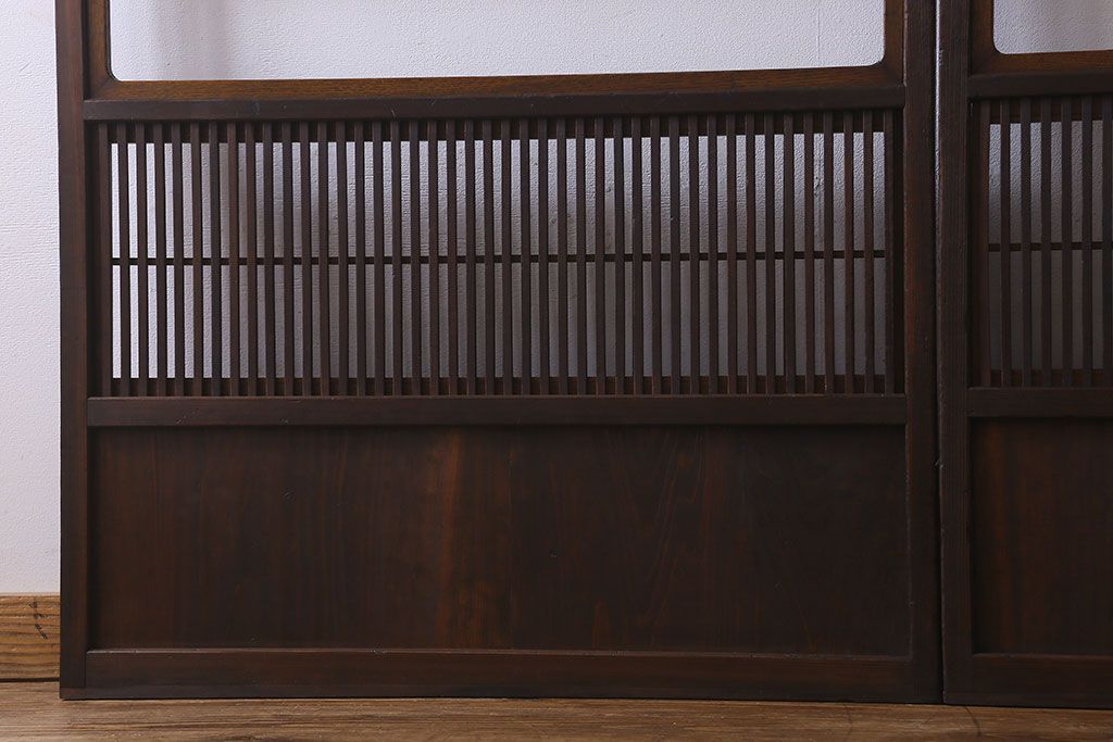 和製アンティーク　和モダンな雰囲気漂うガラス帯の格子戸(引き戸、建具)2枚セット