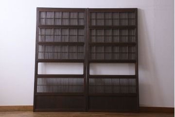 和製アンティーク　和モダンな雰囲気漂うガラス帯の格子戸(引き戸、建具)2枚セット