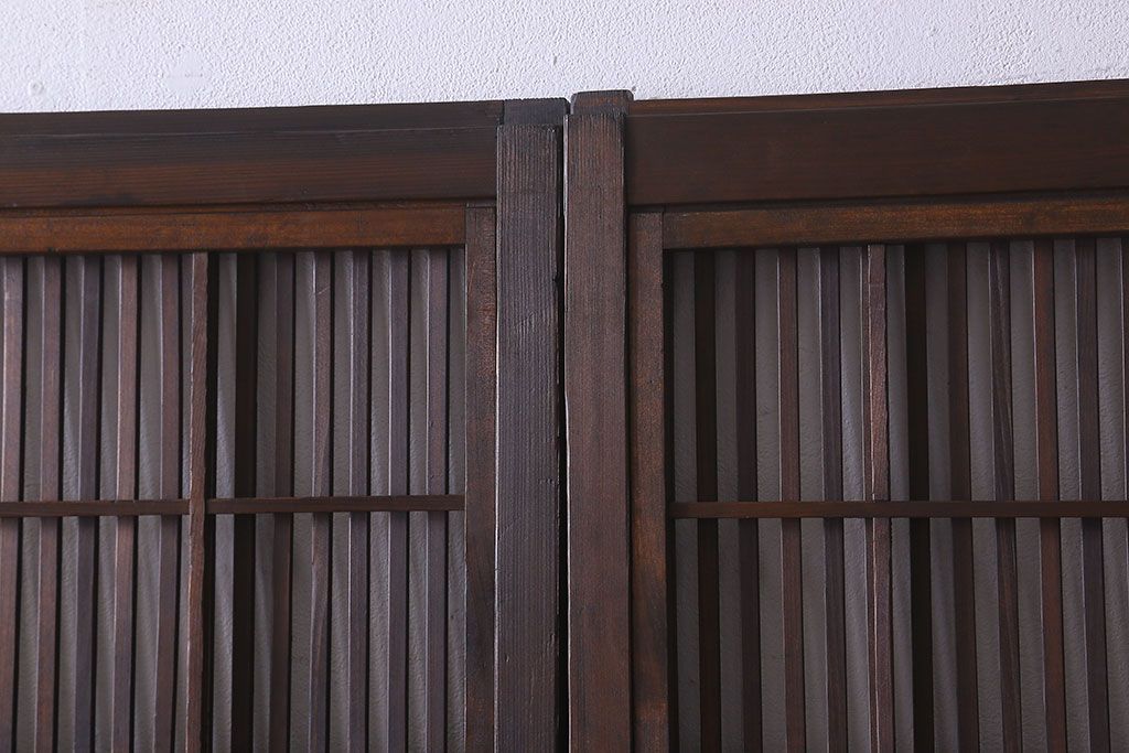 和製アンティーク　和モダンな雰囲気漂うガラス帯の格子戸(引き戸、建具)2枚セット