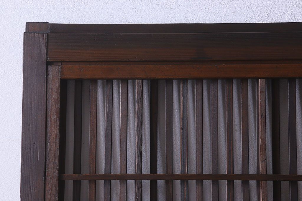 和製アンティーク　和モダンな雰囲気漂うガラス帯の格子戸(引き戸、建具)2枚セット