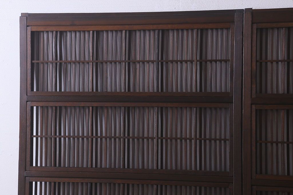 和製アンティーク　和モダンな雰囲気漂うガラス帯の格子戸(引き戸、建具)2枚セット