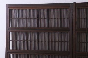 和製アンティーク　和モダンな雰囲気漂うガラス帯の格子戸(引き戸、建具)2枚セット