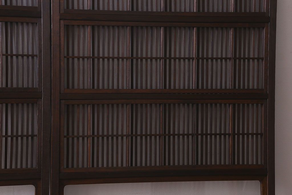 和製アンティーク　和モダンな雰囲気漂うガラス帯の格子戸(引き戸、建具)2枚セット