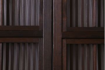 和製アンティーク　和モダンな雰囲気漂うガラス帯の格子戸(引き戸、建具)2枚セット