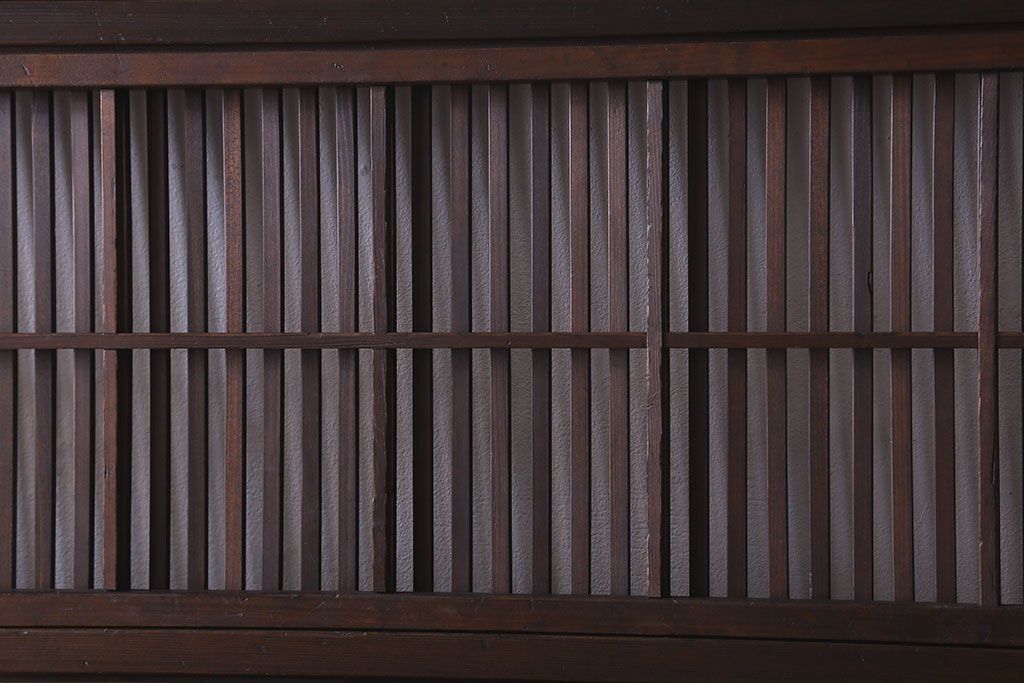 和製アンティーク　和モダンな雰囲気漂うガラス帯の格子戸(引き戸、建具)2枚セット