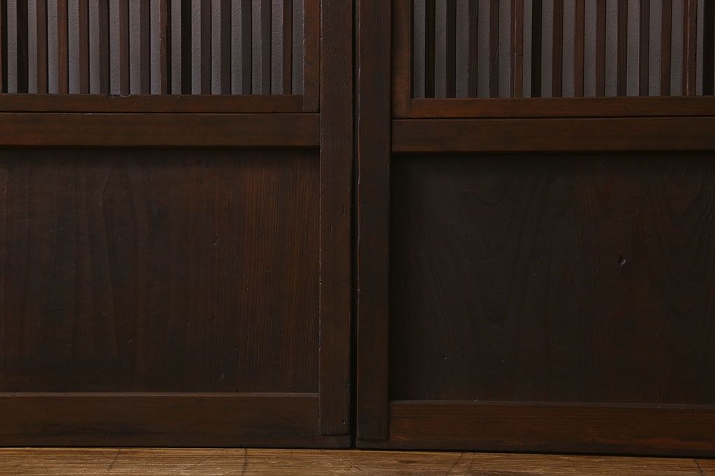 和製アンティーク　和モダンな雰囲気漂うガラス帯の格子戸(引き戸、建具)2枚セット