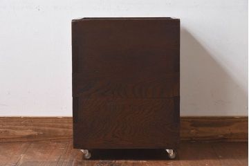 アンティーク雑貨　和製アンティーク　ナラ材　古い木味が魅力的なキャスター付きごみ箱(木箱)(1)
