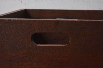 アンティーク雑貨　和製アンティーク　ナラ材　古い木味が魅力的なキャスター付きごみ箱(木箱)(3)