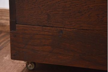 アンティーク雑貨　和製アンティーク　ナラ材　古い木味が魅力的なキャスター付きごみ箱(木箱)(3)