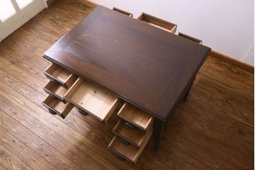 アンティーク家具　和製アンティーク　総ケヤキ材　大正ロマン香る両面両袖机(ワークデスク、在宅ワーク、在宅用)