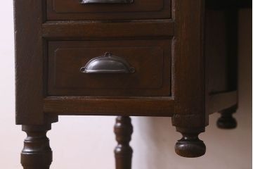 アンティーク家具　和製アンティーク　総ケヤキ材　大正ロマン香る両面両袖机(ワークデスク、在宅ワーク、在宅用)