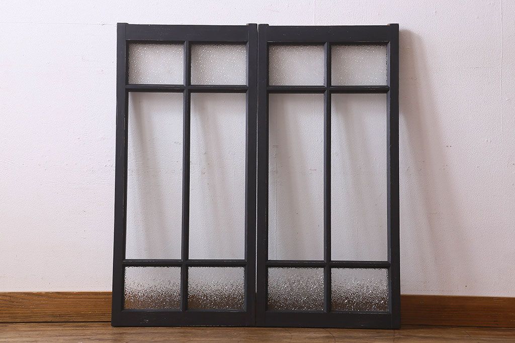 和製アンティーク　モダンな雰囲気漂うガラス戸(引き戸、建具)2枚組