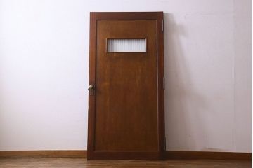 昭和レトロ　銀モールガラス入り　懐かしい雰囲気漂う木製ドア(扉)