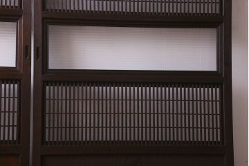 和製アンティーク　腰板ケヤキ材　モダン 裏障子付きの帯格子戸(引き戸、建具)2枚組