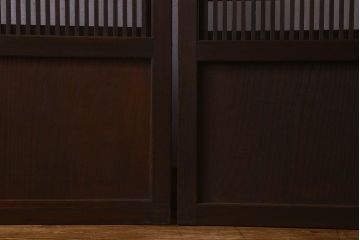 和製アンティーク　腰板ケヤキ材　モダン 裏障子付きの帯格子戸(引き戸、建具)2枚組