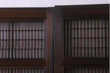 和製アンティーク　腰板ケヤキ材　モダン 裏障子付きの帯格子戸(引き戸、建具)2枚組